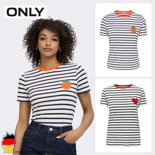 Gestreiftes T-Shirt mit Herzmotiv und Rundhalsausschnitt