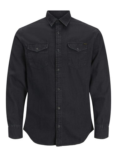 Jack & Jones Einfarbiges Langarmhemd Kentkragen Gerade Passform 