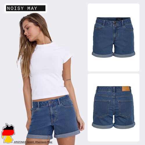 Mid Waist Jeansshorts Slim Fit Denim Rei�verschluss Umschlag