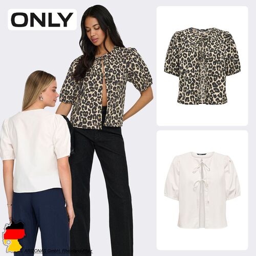 Kurzarm Bluse Rundhalsausschnitt Zierschleifen Detail