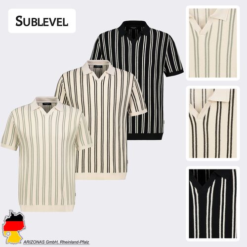 Kurzarmshirt V-Ausschnitt Gestreift Elastischer Bund