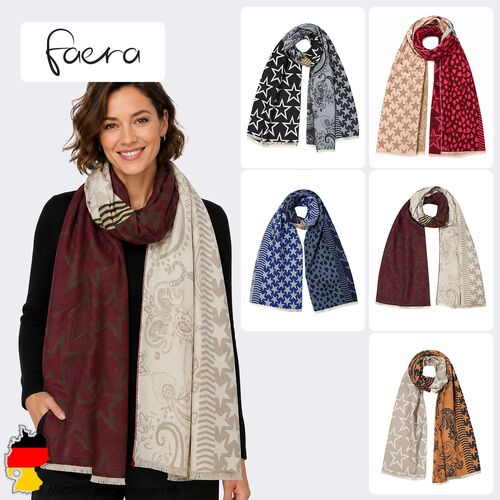Gemusterter Schal Patchwork Sterne Paisley Fransen