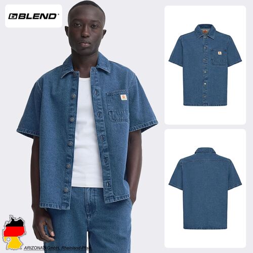Kurzarm Shirt mit Knopfleiste Kentkragen Loose Fit Denim 