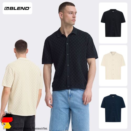 Bequemes Kurzarmshirt Haifischkragen Knopfleiste Kariert