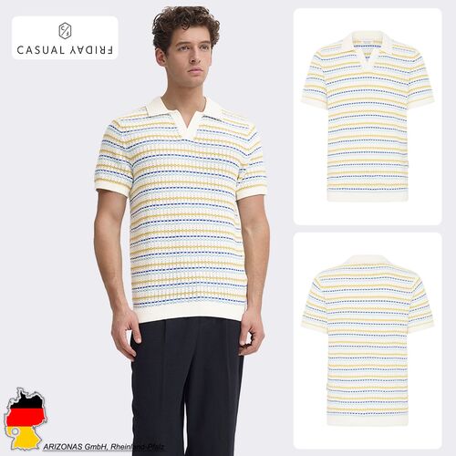 Gestreiftes Poloshirt V-Ausschnitt Polokragen Modisch