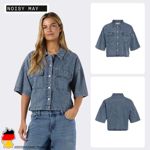 Halbarm Jeanshemd Locker Geschnitten Knopfleiste Casual