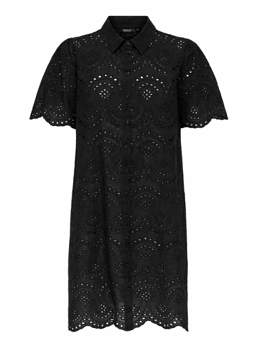 Stilvolles Kleid Lochstickerei Kurzarm Knopfleiste 