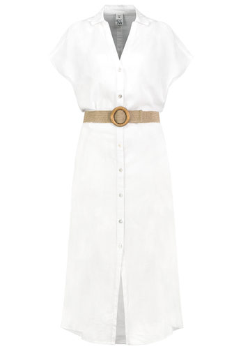 Kurzarm Kleid G�rtel Knopfleiste V-Ausschnitt Einfarbig 