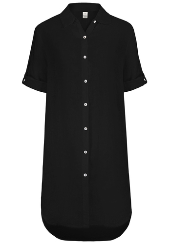 Kurzarmkleid Krempel�rmel Einfarbig Knopfleiste Modern 