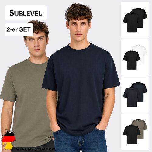 Kurzarm T-Shirt Rundhalsausschnitt 2er-Set Unifarben 