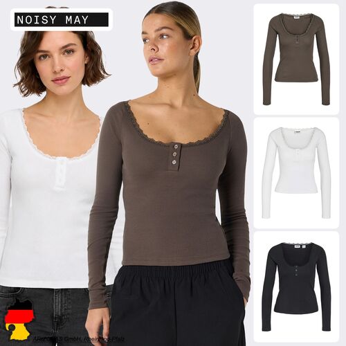 Langarmshirt Henley Ausschnitt Knopfverschluss Stilvoll