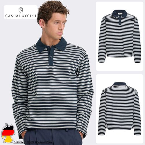 Bequemes Sweatshirt Polokragen Knopfleiste Gestreift
