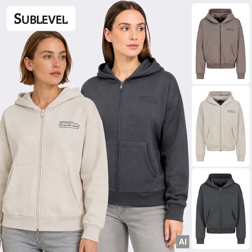 Kapuzensweatjacke Rei�verschluss Rippb�ndchen Unifarben
