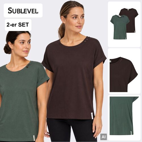 Kurzarmshirt 2er-Pack Schulterkn�pfe Rundhals Basic