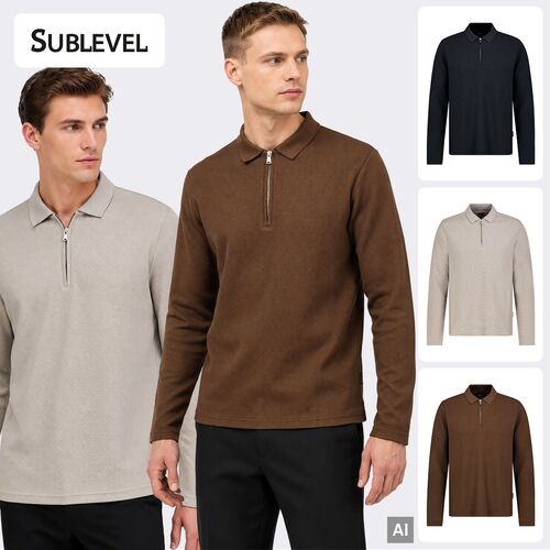 Lang�rmeliges Poloshirt Rei�verschluss Polokragen Casual