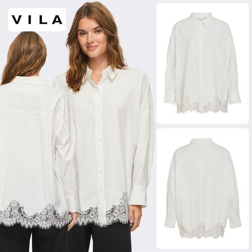 Stilvolle Bluse Langarm Knopfleiste Kentkragen Spitze
