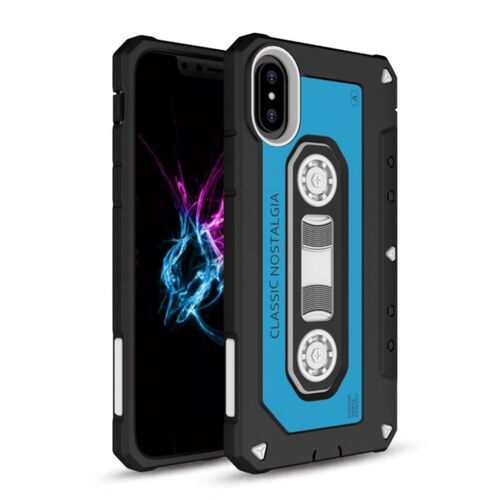 Outdoor Case f�r Apple iPhone XS X PC + TPU Nostalgie Tape Retro