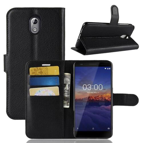 Wallet Case f�r Nokia 3.1 (2018) Litchi Grain Magnet Innenfach