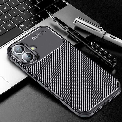 TPU H�lle f�r Apple iPhone 16 Carbon Fiber Muster Shockproof Back Cover Case