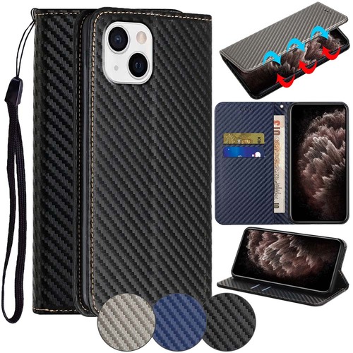 Handy Tasche f�r Apple iPhone 15 PLUS Carbon Fiber Wallet H�lle Magnet Etui Case