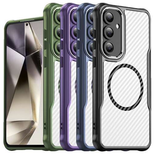 Hybrid H�lle f�r Samsung Galaxy S24 FE Carbon MagSafe Shockproof PC Handy Cover