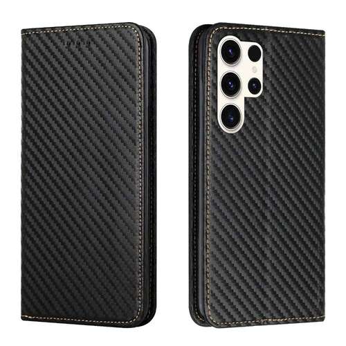 Handy Tasche f�r Samsung Galaxy S25 ULTRA Carbon Fiber Wallet H�lle Magnet Etui 