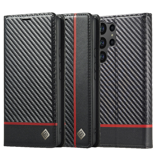 LC.IMEEKE Handy Tasche f�r Samsung Galaxy S24 ULTRA Carbon Wallet Stripe H�lle
