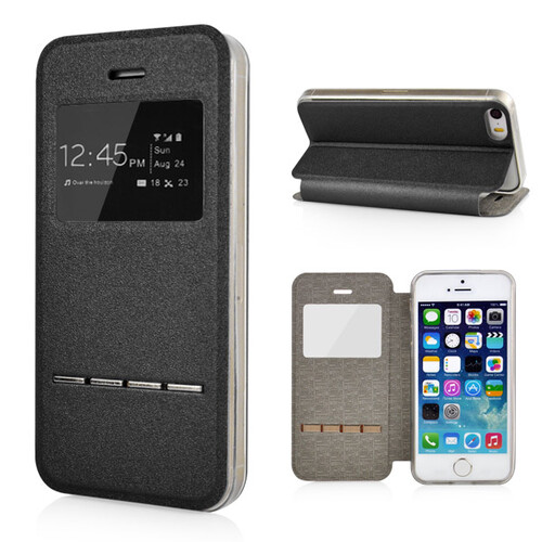 Wallet Case fr Apple iPhone SE 5 5S Window View Metal Slide Touch