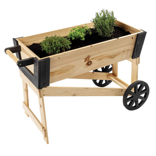 Pflanzk�bel aus Holz mit R�dern