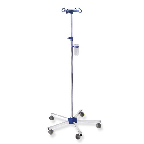 Infusionsst�nder, verchromt, Kunststoff-Flaschenkreuz ultramarin blau, Infusion