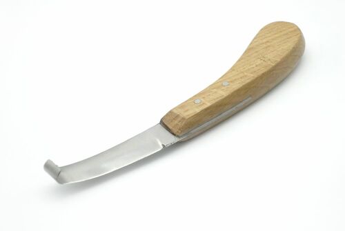 Veterin�r, Pferde Hufmesser mit Holzgriff, Ausf�hrung links, breite Klinge