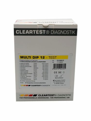 CLEARTEST Multi Dip Drogen Urintest Nachweis v. 12 Drogen in Urinproben 10 Tests