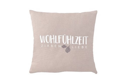 Zirbenkissen, Zirben Kissen, mit Aufdruck, farblich sortiert