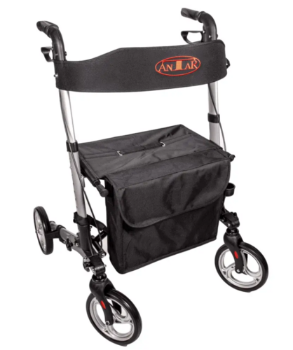 Leichter Reise-Rollator aus Aluminium - faltbar mit Sitz & Tasche, silber  