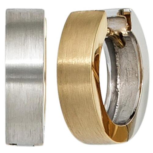 Creolen rund 585 Gold Gelbgold Wei�gold bicolor mattiert Ohrringe