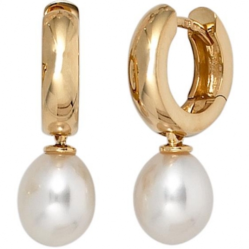 Creolen 585 Gold Gelbgold 2 S��wasserperlen Perlen Ohrringe
