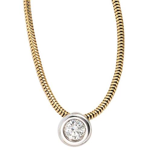 Collier Kette mit Anh�nger 585 Gold bicolor 1 Diamant Brillant 42 cm