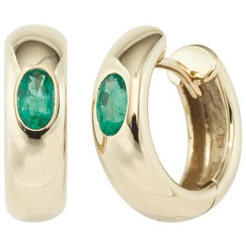 Creolen rund 585 Gold Gelbgold 2 Smaragde gr�n Ohrringe Goldohrringe