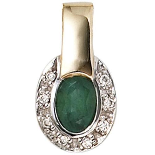 Anh�nger oval 585 Gelbgold bicolor 8 Diamanten Brillanten 1 Smaragd