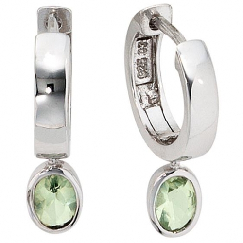 Creolen 925 Sterling Silber 2 Zirkonia gr�n Ohrringe Silbercreolen