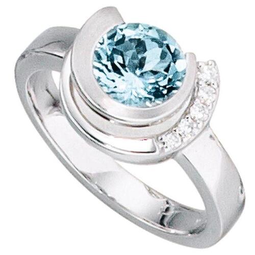 Damen Ring 585 Wei�gold 1 Aquamarin blau 5 Diamanten (Gr��e: 60)