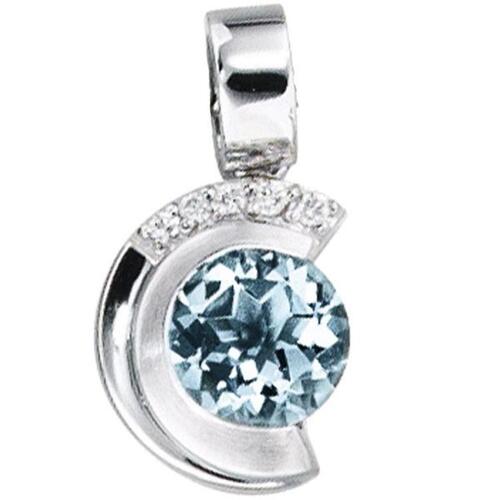 Anh�nger 585 Wei�gold mattiert 5 Diamanten Brillanten 1 Aquamarin blau