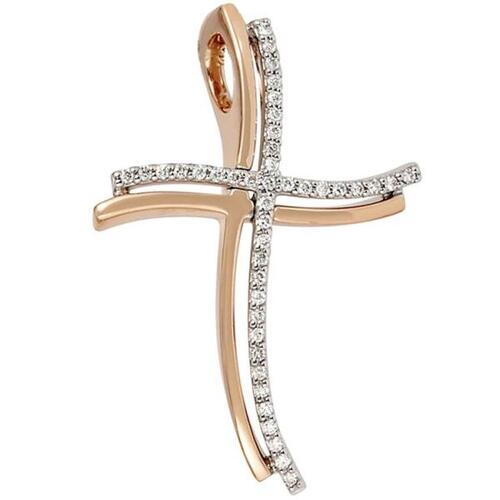 Anh�nger Kreuz 585 Wei�gold Rotgold bicolor 42 Diamanten Brillanten