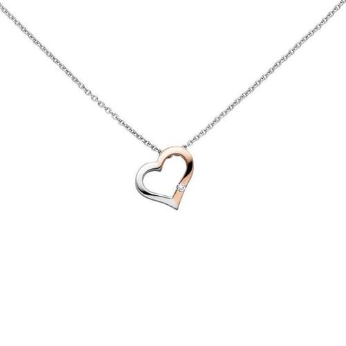Collier Kette mit Anh�nger Herz 585 Gold bicolor 1 Diamant 42 cm