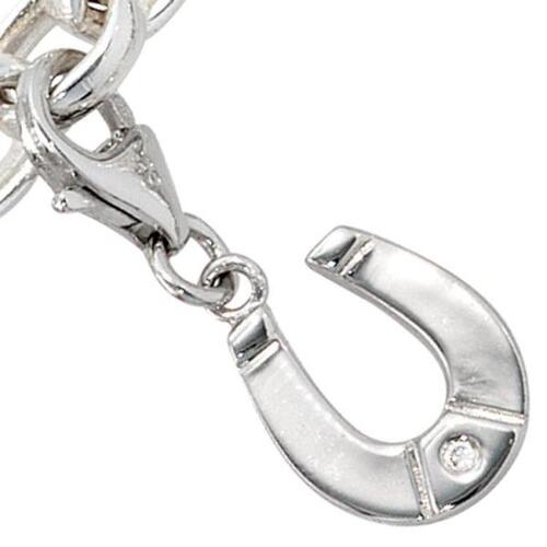 Einh�nger Charm Hufeisen 925 Sterling Silber rhodiniert 1 Zirkonia
