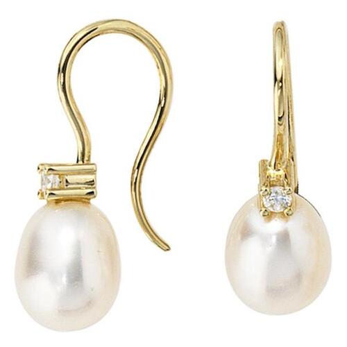 Ohrh�nger 333 Gelbgold 2 S��wasserperlen 2 Zirkonia Ohrringe