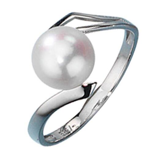 Damen Ring 333 Gold Wei�gold, 1 Perle Goldring Perlenring (Gr��e: 50)