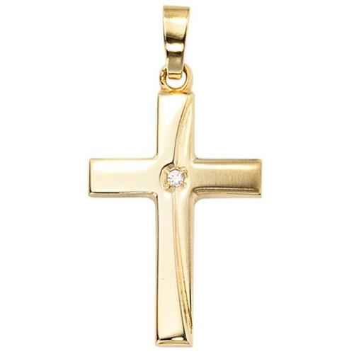 Anh�nger Kreuz 333 Gold Gelbgold mattiert 1 Zirkonia Kreuz Anh�nger