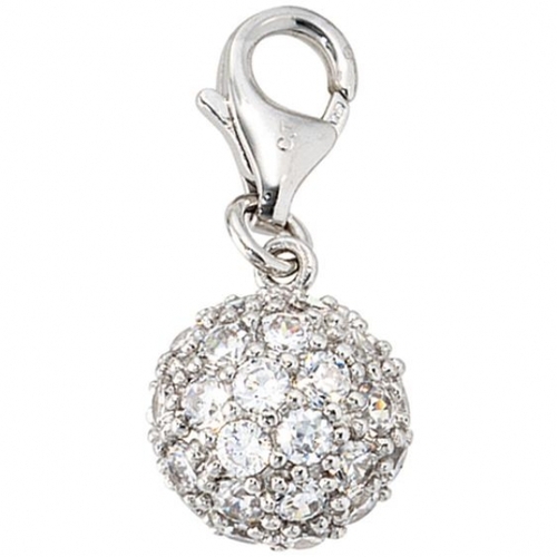 Einh�nger Charm Kugel 925 Sterling Silber rhodiniert mit Zirkonia