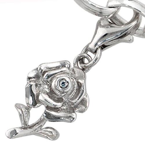 Einhnger Charm Rose 925 Sterling Silber rhodiniert 1 Zirkonia
